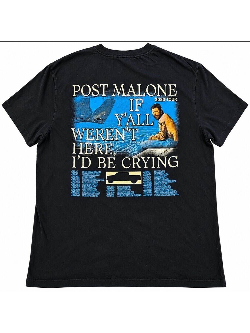 Post Malone 2023 Tour T-Shirt If Y’all Weren’t Here I’d Be Crying Black